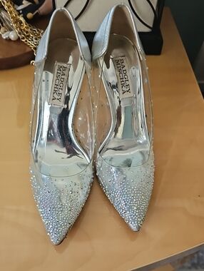 Badgley Mischka Silver Rhinestone Pointed-Toe Pumps